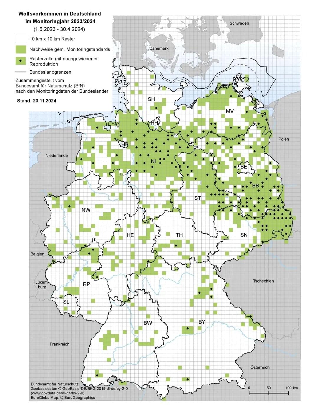 Karte: Verbreitung der Wölfe